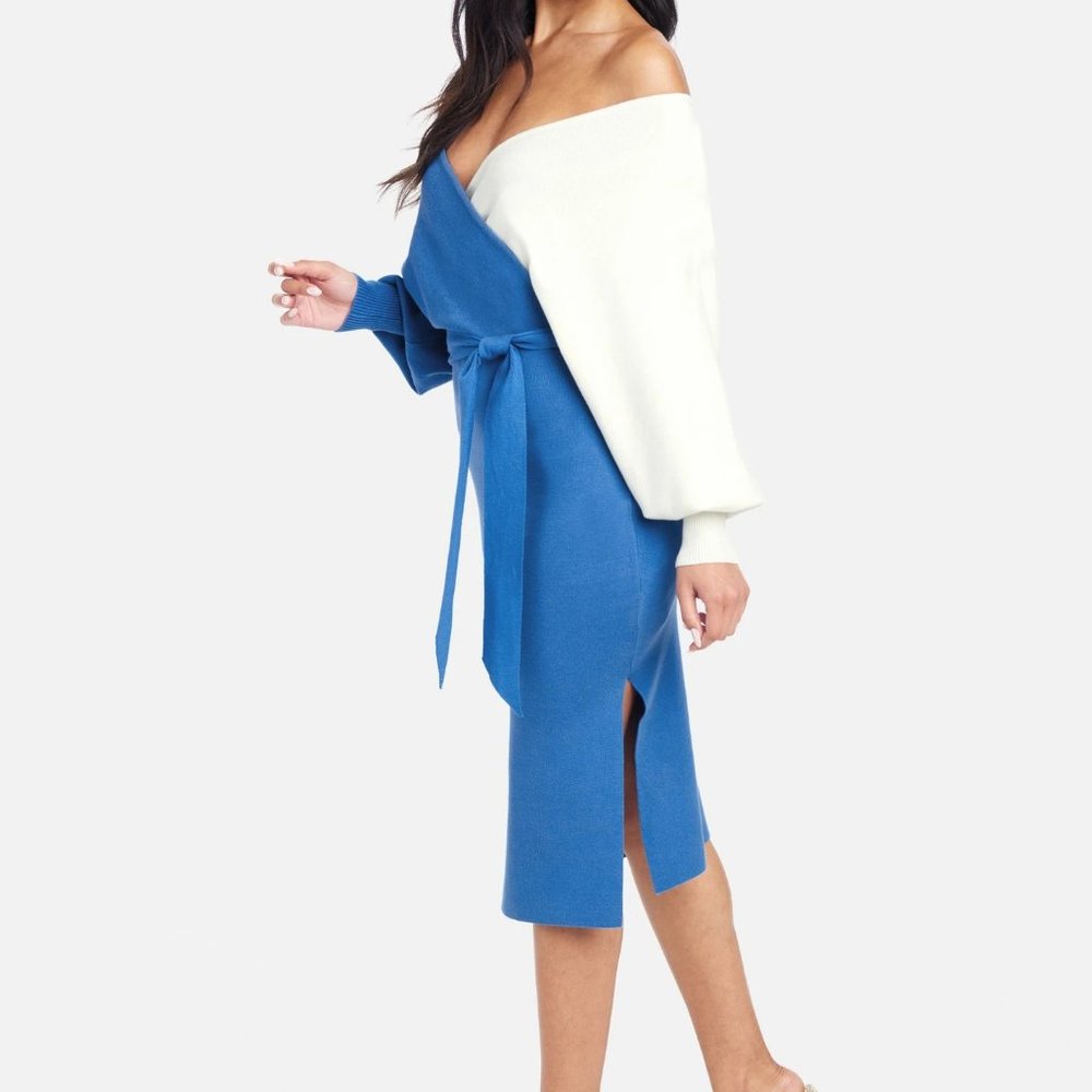 bebe - Surplice Color Block Sweater Dress - Picture 2 of 5